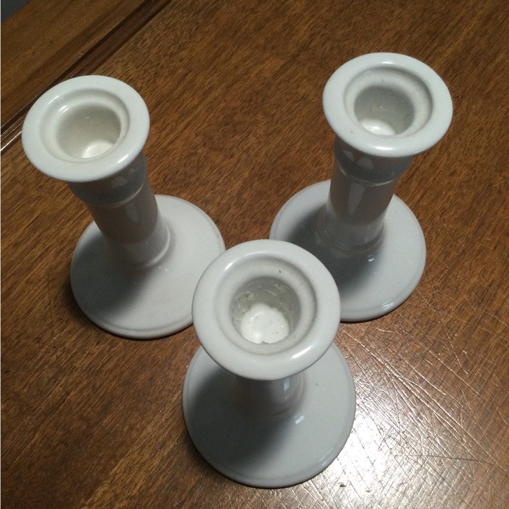 White glass 3 piece candlesticks